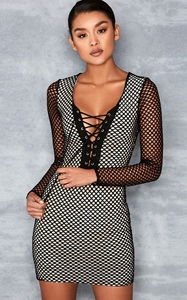 SZ60096 Mixed Mesh Bodycon Dress